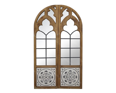 Amazon Vintage Farmhouse Wooden Window Decorative Mirrors Arched Multipanel Wood Mirror with Carve Patterns