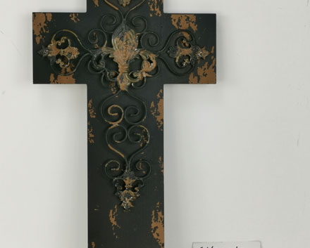 Rakuten Unique Wooden Crucifix with Antiqued a Symmetrical Pattern Metal Decorative Black Color Mdf Board Wall Cross