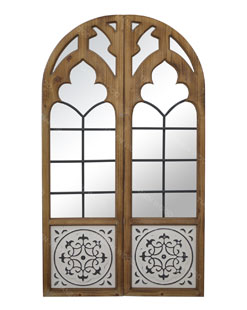 Amazon Vintage Farmhouse Wooden Window Decorative Mirrors Arched Multipanel Wood Mirror with Carve Patterns