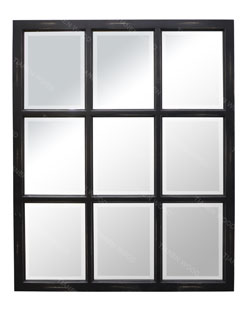 Vintage Window Solid Wood Framed Hanging Wall Grid Mirror Large Big Black Solid Wood Frame 9 Panel Window Mirror