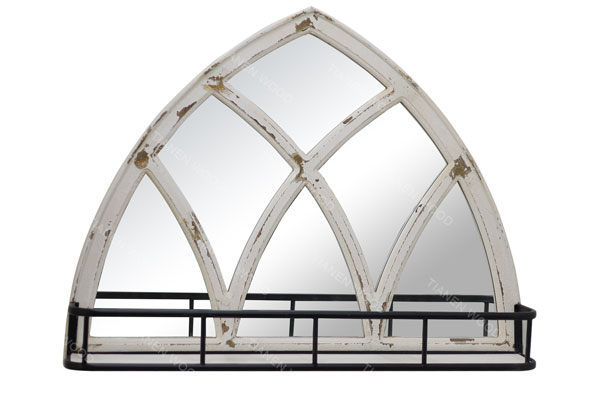 wood windowpane arch wall mirror