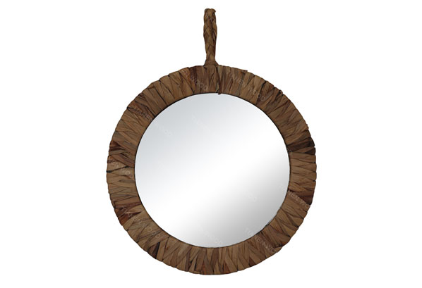 brown circle mirror for bathroom