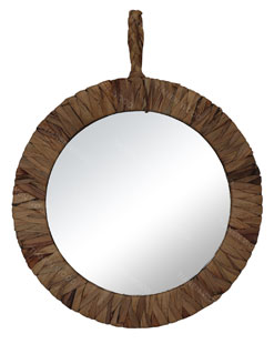 Round Wood Mirror Dressing Table Mirror Wooden Framed Brown Circle Mirror for Bathroom