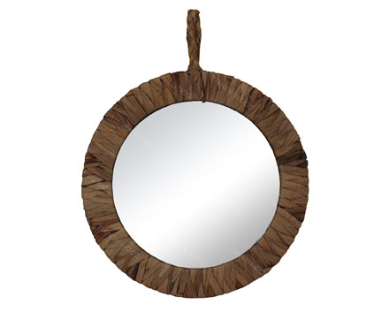 Round Wood Mirror Dressing Table Mirror Wooden Framed Brown Circle Mirror for Bathroom
