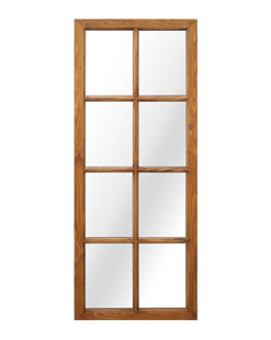 Rectangular Hanging Mirror Decorative Dark Brown Windowpane Mirror for Bedroom, Living Room 8 Panel Window Mirror