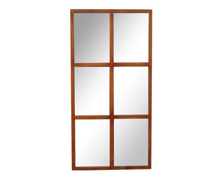 Amazon Brand Solid Wood Home Farmhouse  Window Framed Hanging Wall Grid Mirror Nut-brown 6 Panel Window Mirror