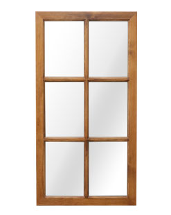 Modern Market Windowpane Wall Mirror 6 Panel Window Mirror Dark Brown Wood Hanging Living Room Mirror