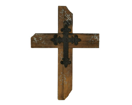 Qoo10 Supplier Handmade Wooden Crucifix Wall Cross Unique Rustic Wood Catholic Spiritual Art Church Home Room Decor - Natural Color Solid Wood with Black Metal Decoration