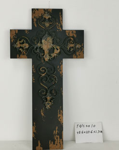 Rakuten Unique Wooden Crucifix with Antiqued a Symmetrical Pattern Metal Decorative Black Color Mdf Board Wall Cross