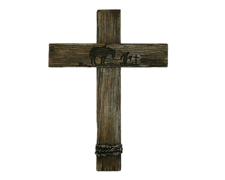 Wood Wall Cross Home Decoration Gift Vintage Pattern Metal Wall Decor 13 Inch Length