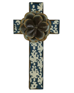 Unique Catholic Wood with Metal Flower Wall Decor Wooden Crosses Religious Cross for Crafts