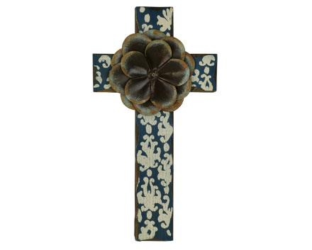 Unique Catholic Wood with Metal Flower Wall Decor Wooden Crosses Religious Cross for Crafts