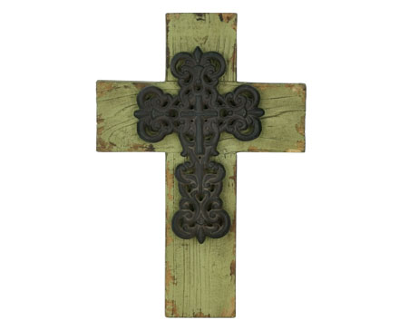 Lazada Handmade Wooden Crucifix Wall Cross Unique Rustic Wood Catholic Spiritual Art Church Home Room Decor -laurel Green Color Solid Wood with Black Metal Decoration