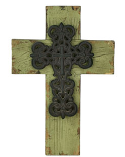 Lazada Handmade Wooden Crucifix Wall Cross Unique Rustic Wood Catholic Spiritual Art Church Home Room Decor -laurel Green Color Solid Wood with Black Metal Decoration