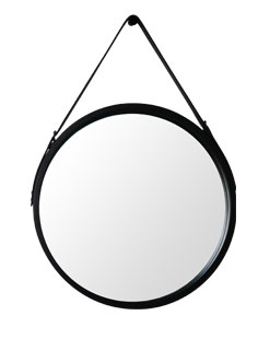 Wayfair Round Wall Mirror- Black Circle Mirror Wood Frame with Adjustable Hanging Leather Strap for Bedroom Bathroom Living Room Entryway Vanity