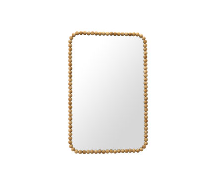Boho Rectangle Hanging Mirror with Wood Beads Natural Color Wall Mirror Decorative Rectangular Wall Mounted Mirror for Farmhouse, Living Room, Bedroom, Bathroom
