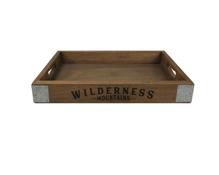 Wholesale Custom Logo Print Acacia Wood Tray with Tinsel Decoration Vintage Wooden Traywith Handle