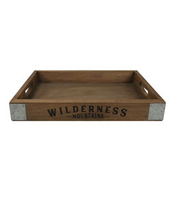 Wholesale Custom Logo Print Acacia Wood Tray with Tinsel Decoration Vintage Wooden Traywith Handle