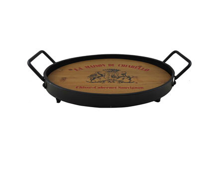 Customized Kitchen Hotel Home Food Round Metal Serving Trays with Metal Handles