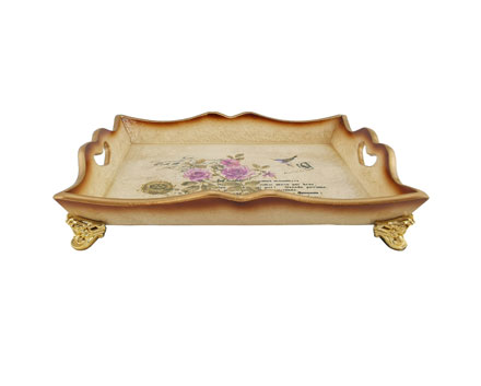 Factory Direct Sale High Foot Ceramic Tray with Reasonable Price Luxury Gold Wedding Ceramic Tray