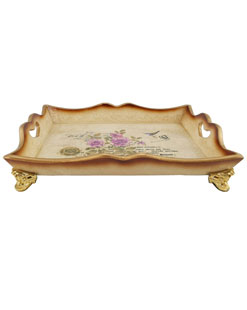 Factory Direct Sale High Foot Ceramic Tray with Reasonable Price Luxury Gold Wedding Ceramic Tray
