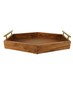 Wholesale Wood Food Serving Tray Wooden Tray Large Wooden Tray Wood Pizza Plate with Metal Handles for Restaurant Hotel