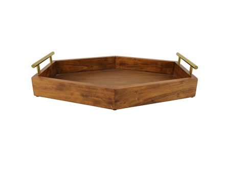 Wholesale Wood Food Serving Tray Wooden Tray Large Wooden Tray Wood Pizza Plate with Metal Handles for Restaurant Hotel