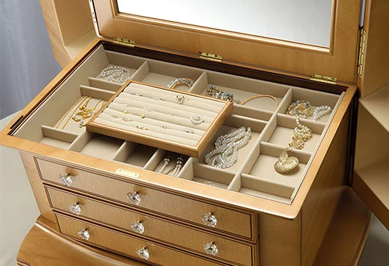 multi layers oak wood jewelry box with mirror