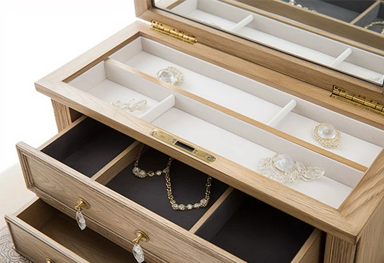 oak jewelry box with mirror