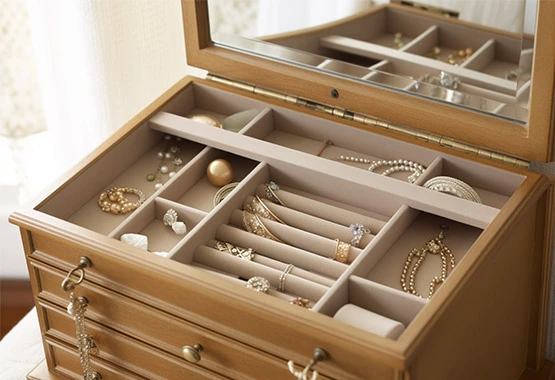 oak wood jewelry box with mirror for jewelry storage